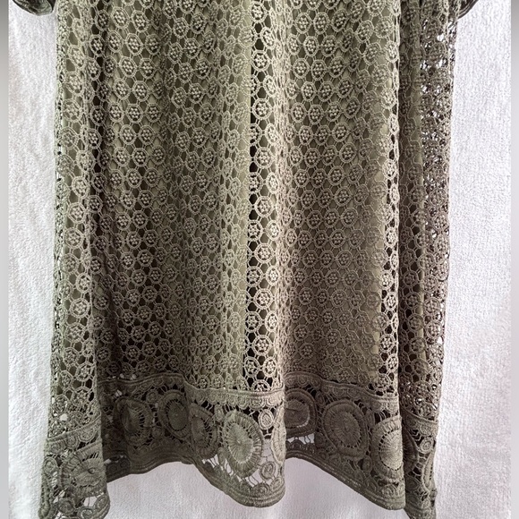 Lane Bryant Olive Green Knit Lace Overlay Boho Dress Sz 24 Flowy Peasant - Picture 3 of 7